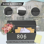 Wall Mount Mailbox, Large Capacity for House, Outside, with 3 Sets of 0-9 Number Stickers & Flower Planter, Galvanized Steel Rust-Proof Metal Post Drop Box, 15.74"×9.84"×6.41" Black