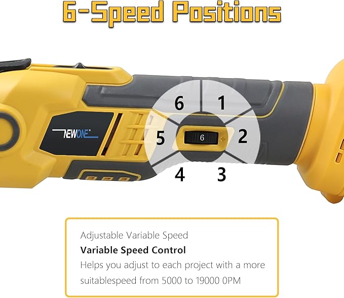 NEWONE Anti-vibration Oscillating Tool Compatible with De-Walt 20V Battery Anti-vibration Oscillating Multi-Tool Kit with 3.6° Oscillation Angle,6 Variable Speed,16-piece Electric Multitool Blades,Box