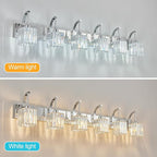 Crystal Vanity Lights 6-Light Chrome Bathroom Vanity Lights Modern Crystal Bathroom Light Fixtures Over Mirror 51.18" Long Vanity Light for Bathroom