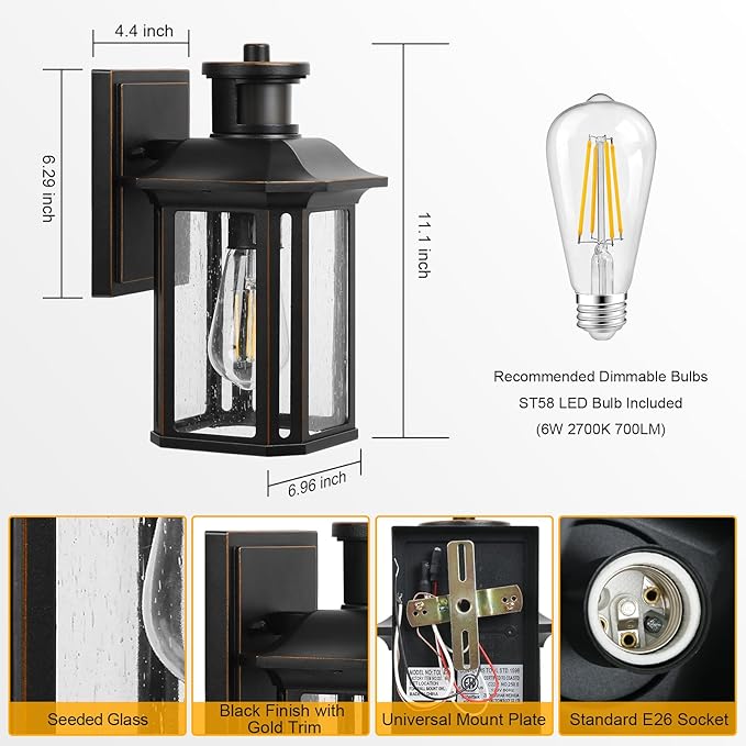2 Pack Motion Sensor Outdoor Lights, 3 Adjustable Lighting Modes Porch Lights, Dusk to Dawn Exterior Lighting Fixture, Waterproof Outside Wall Lantern Sconce for House, Garage, Front Porch, ETL Listed