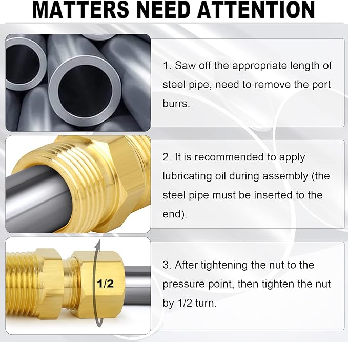 ChillWaves Brass Compression Tube Fitting, 3/16" OD x 1/4" NPT Male Compression Union Connector(10-PACK)