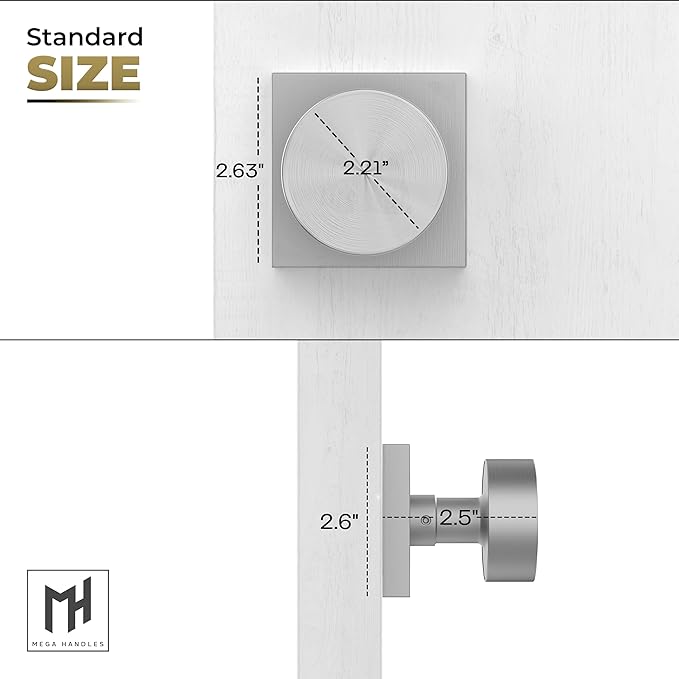 Mega Handles SUANA Dummy Door Knob for Hallway, Closet and Bathroom, Reversible Heavy Duty Design Door Knobs, Fits All Standard Door Sizes, Screws Included - Satin Nickel (2 Pack)