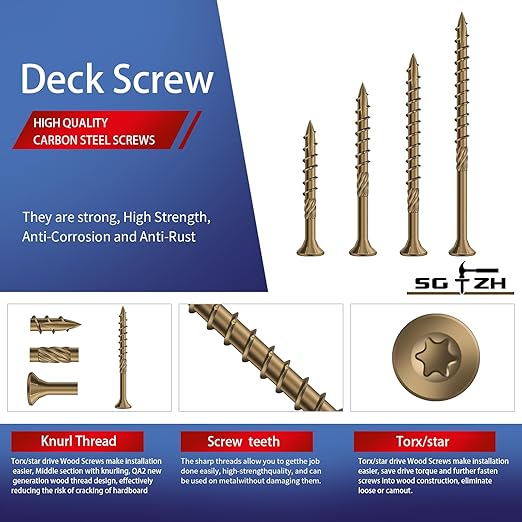 #8 x 3/4" Deck Screws (2212Pcs) 8lb. Carbon Steel, Yellow, Flat Head, Rust Resistant epoxy Coated, with T25 Star Bit