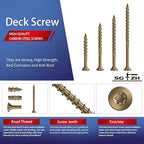 #10 x 3-1/2" Deck Screws (51Pcs) 1lb. Carbon Steel, Yellow, Flat Head, Rust Resistant epoxy Coated, with T25 Star Bit