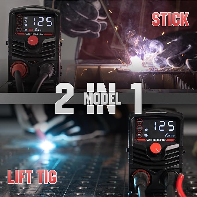 YESWELDER 125Amp Mini Stick Welder Large LED Display with Lift TIG Torch, IGBT ARC Welding Machine, 110V Hot Start Portable MMA Welder Machine, Arc force