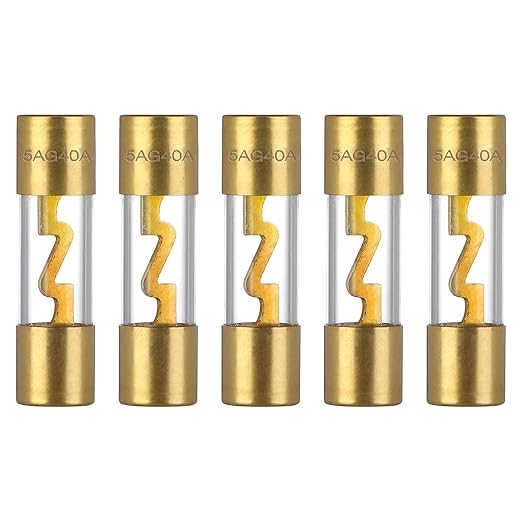 40A AGU Fuse 40 Amp Gold Plated Glass Inline Automobile Audio Fuses for Car Auto Stereo Amplifier Safety Power Protection 12V (Pack of 5 Pcs)