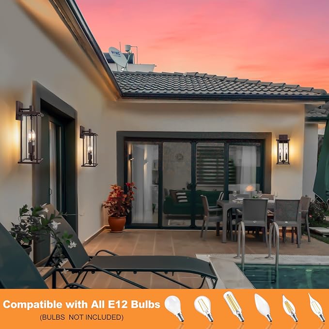 2-Pack 16" Large Outdoor Wall Light Fixtures, 2-Light Exterior Front Porch Light, Brushed Outdoor Sconce Lights, Waterproof Farmhouse Lamp Lighting (Bronze, 16in No Sensor)