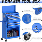 8-Drawer Rolling Tool Chest Tool Box,Removable Tool Storage Cabinet with 4 Wheels and Drawers,2 in 1 Portable Toolbox Organizer, Tool Chest with Lockable Drawer Gifts for Men, Blue
