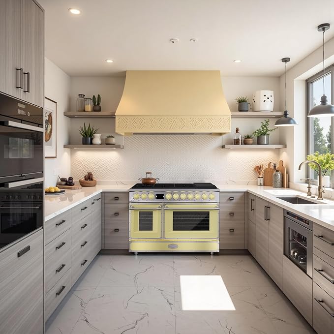 Akicon 48" Freestanding Gas Cooktop Oven Combo, Features 8 Sealed Burners, 6.7 Cu.ft Rapid Convection Oven, Convertible Fuel (NG/LP), Durable Cast Iron Grating (CYSCYSA1)