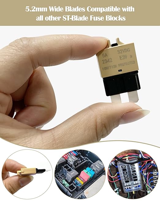 Standard Blade Car Fuse 5A Resettable Automotive Fuse ATC ATO Manual Reset Fuses Manual-Reset Blade Circuit Breaker for Boat Truck SUV Motorcycle 32VDC Fuses Assortment Kit