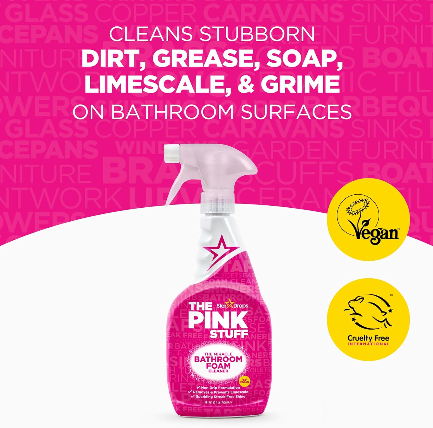 Stardrops - The Pink Stuff - Miracle Bathroom Foam Cleaner 750ml - Baths, Tiles, Soap Scum, Limescale, Streak Free