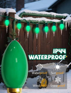 C9 Green Christmas Light Bulbs, 25 Pack C9 Incandescent Replacement Bulbs for Christmas String Light, Candle Lamps, E17 Intermediate Base, 7Watt Night Lights Bulbs