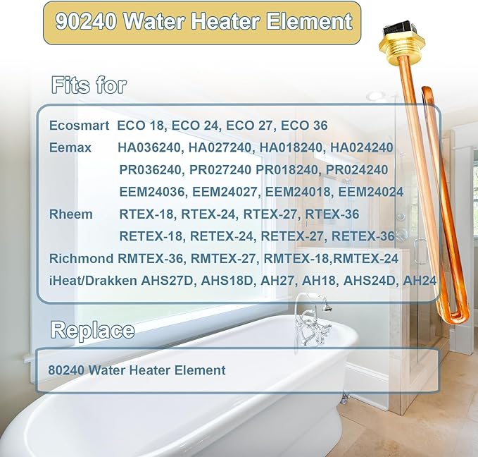 Upgrade HE 90240 Heating Element, For Ecosmart ECO 18 24 27 36, Rheem, Eemax, Richmond Electric Tankless Water Heaters, Water Heater Element Heater Parts, 9KW 18KW 27KW 36KW 240V, 3 Pack