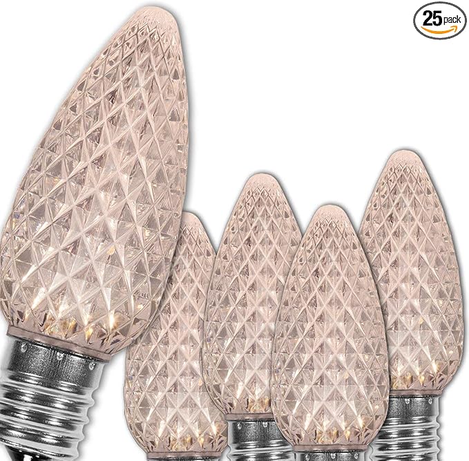 Wintergreen Lighting 25 Pack OptiCore LED C9 Warm White Christmas Light Bulbs - White Bulbs C9 LED Christmas Lights Heavy Duty Shatterproof E17 Bulbs/Base (Warm White Faceted)