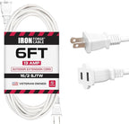 Iron Forge Cable 2 Prong Outdoor Extension Cord 6 ft, 16/2 SJTW 6 Foot White Extension Cord, Weatherproof - Great for Outdoor Lights, Deck, Patio