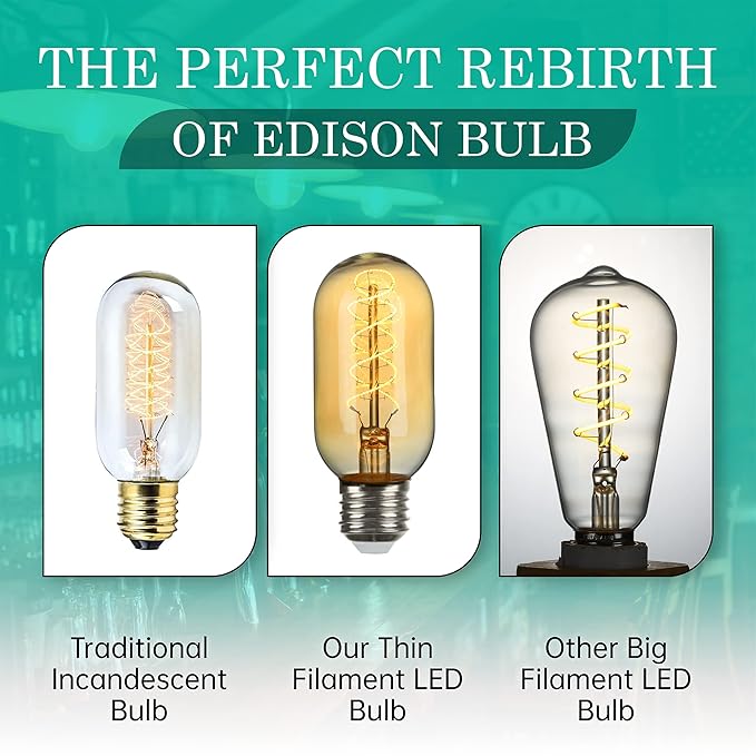 AMDTU Dimmable Edison Bulbs 25 Watt Soft Yellow 2200K, Ultra-Thin Spiral Filament Vintage LED Edison Bulb, Amber Incandescent Light Bulb 25W Equivalent, T45 Retro LED Bulb 4W, E26 Base 120V 4 Pack