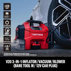 CRAFTSMAN 3-in-1 Tire Inflator Kit with Battery & Charger, 160 PSI Portable Air Compressor, Car Vacuum & Dust Blower with LED Light (Includes 4.0Ah Battery & 12V Charger)