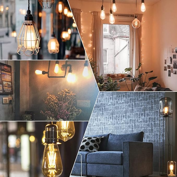 Jensense Edison LED Light Bulbs E26 Bulb 60 watt Equivalent Dimmable Light Bulbs 2700K Warm Soft White Vintage 7W Edison Bulbs 110V 120V 800 Lumen CRI90, 4 Pack