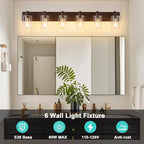 6-Light Bathroom Light Fixtures Modern ORB Vanity Lights for Bathroom Lighting Fixtures Over Mirror with Clear Glass Shade for Cabinet Mirror Bedroom Hallway