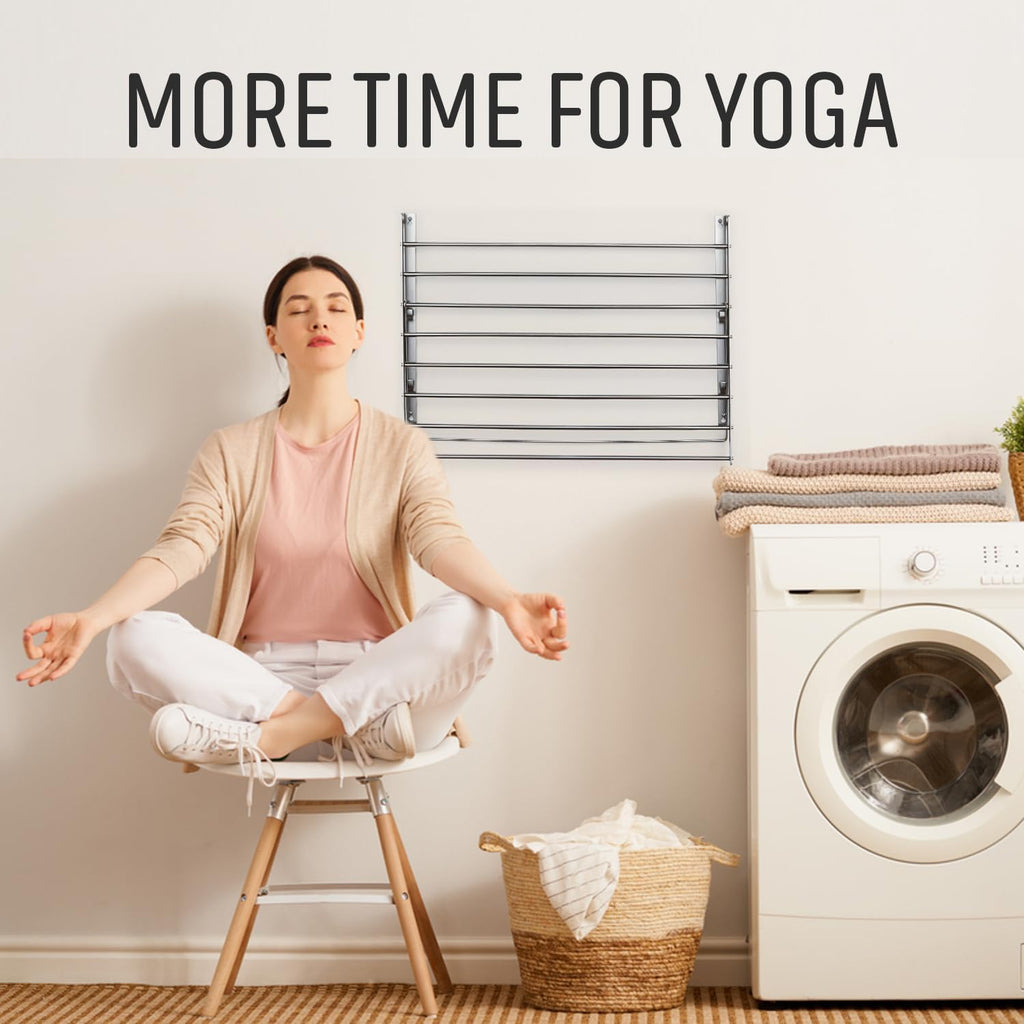 Smartsome | Wall Mounted | Clothes Drying Rack | 30" Wide | 20 Linear Feet Capacity | 8 Smooth Round Stainless Steel Rods | 60 lb Capacity | Fully Assembled | Compact Sturdy Space-Saving Design