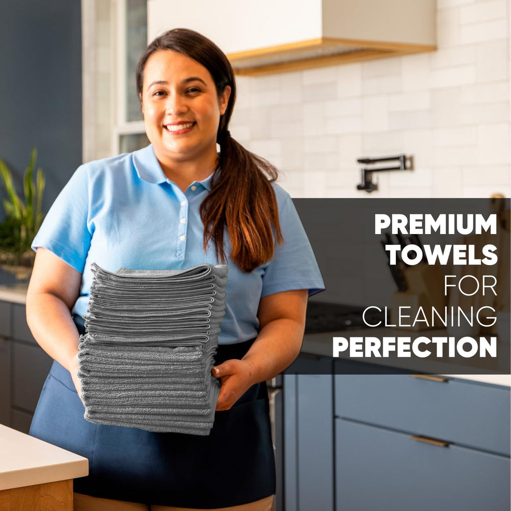 12" x 12" MW Pro Multi-Surface Microfiber Cleaning Cloths | Gray - 48 Pack | Premium Microfiber Towels for Cleaning Glass, Kitchens, Bathrooms, Automotive, Supplies & Products