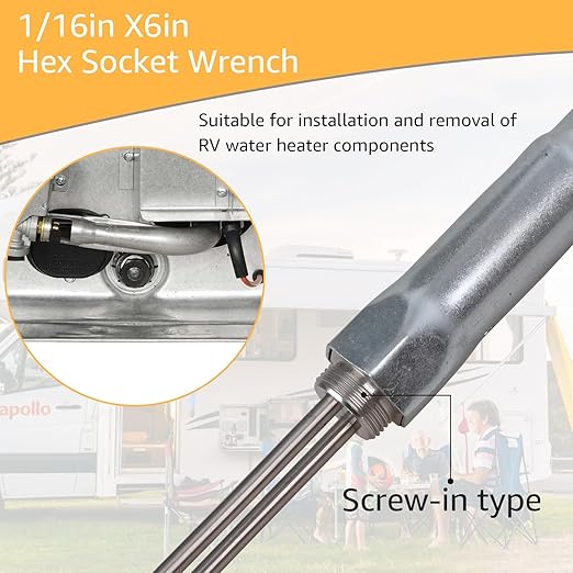 520900 RV Water Heater Element Kit,Compatible Replacement for Suburban SW Series Electric Water Heater (Part 520789, 232794) Includes Screw-in Heating Element, Wrench Socket, and Tape