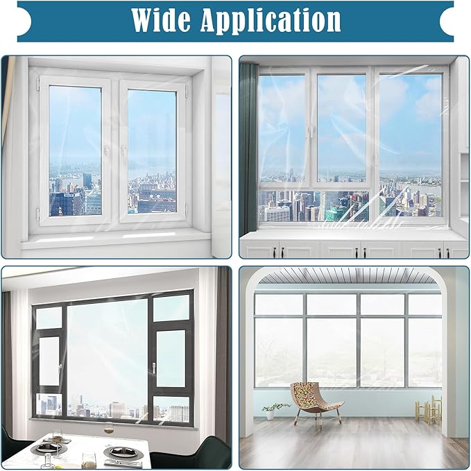 Window Insulation Kit, 63 × 394" and 87 × 110"Plastic Window Coverings for Winter, Thicken Window Shrink Film Insulator Kit Windows Waterproof Winterizing with Double-Sided Tape