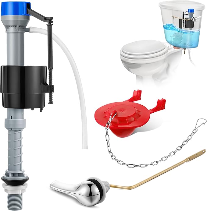 Saillong Universal Toilet Flusher Replacement Kit, Fill Valve, 2-Inch Flapper, Side Mount Handle Lever, Water-Saving, Adjustable Toilet Repair Kit Inside Tank, Easy to Install(1 Set,Blue Grey, Red)