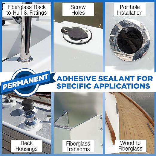 3 oz Marine Adhesive Sealant 5200 Fast Cure (White) - Permanent, Watertight Bonding and Sealing - UV Resistant, Above & Below Waterline - Compare to 05203 and 06520 FC M - by Berkland