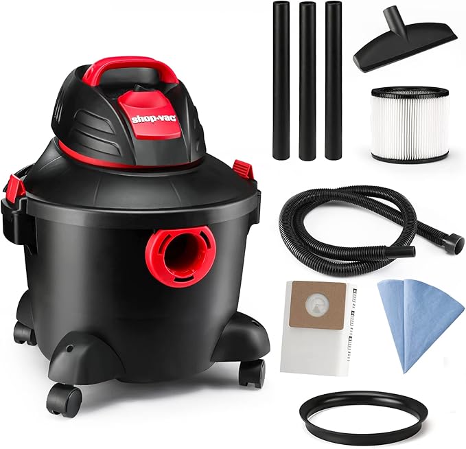 Shop-Vac 5920689 Wet/Dry Vacuum Cleaner, 6 Gallon, 3.0 Peak HP, 1.25 Inch Diameter x 7 Foot Hose, 6 Foot Cord, Ideal for Jobsite, Garage & Workshop