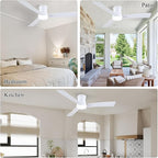 52 Inch Ceiling Fans with Lights,White Modern Flush Mount Ceiling Fans,Low Profile Ceiling Fan for Bedroom,Courtyards,Living Room,3CCT Dimmable,6-Speed Reversible,Noiseless&Quiet Motor,ETL Listed