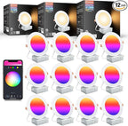 Lumary 6 Inch Ultra-Thin Smart Recessed Lighting, 13W 1000LM RGBWW Smart Wafer Lights with Junction Box, Compatible with Alexa/Google Assistant/BT Remote, ETL Listed, 12 Pack