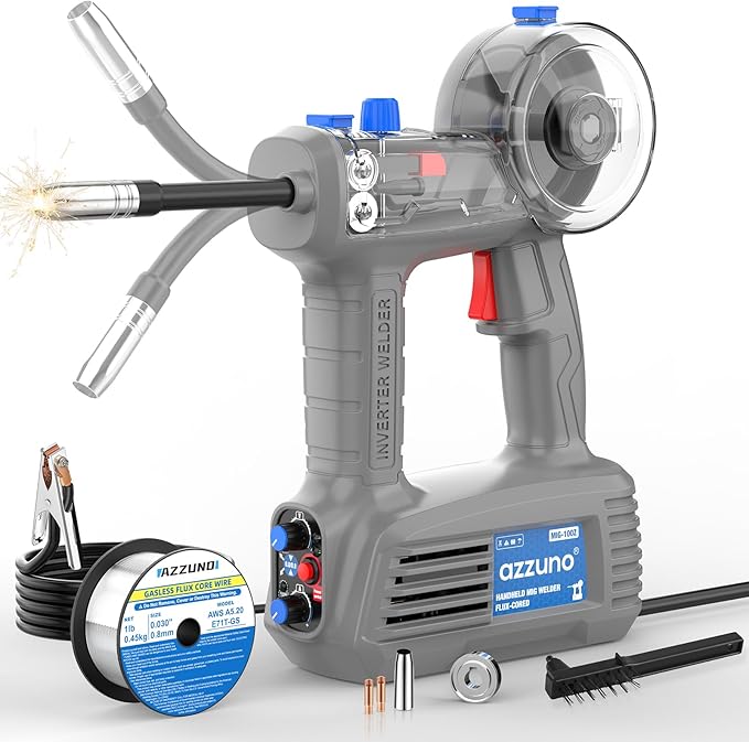 AZZUNO Handheld MIG Welder 100A, 110V Flux Core Welder Machine with 360° MIG Torch, Portable Gasless MIG Welding Machine, Handheld Wire Feed Welder