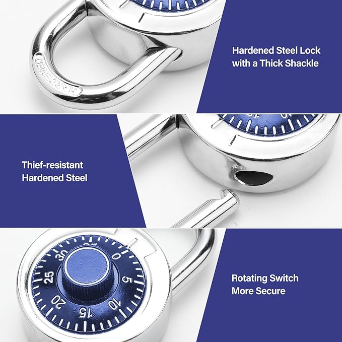 Combination Padlock,Lock for Gym and School Lockers Safe,Blue Turntable,Mini Combination Lock(Pack of 1)