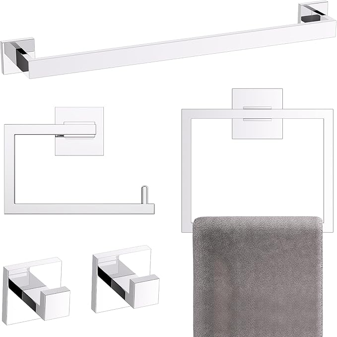 YACVCL 5-Piece Bathroom Hardware Accessories Set 23.6 inch Towel Bar Set Modern Towel Rack Kit Stainless Steel Wall Mounted (Polished Chrome)