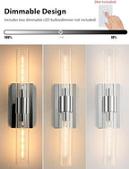 Chrome Tube Wall Sconces with Clear Glass, 24'' Modern Bathroom Vanity Light Fixtures for Bathroom Living Room Bedroom Hallway Fireplace Staircase(Bulb Included).