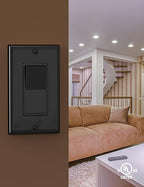 AIDA Single Pole Rocker Decora Light Switch, 15 Amp Self-grounding Electrical Light Switches, Residential Grade, UL Listed (50, Glossy Black, Wall Plate Included)