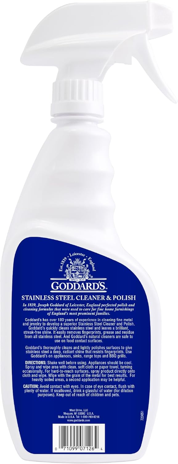 Goddard's Stainless Steel Cleaning Spray for Kitchen Appliances – Removes Grease & Food Stains, Brightens Surfaces to Streak-Free Shine, Resists Fingerprints, 23 oz