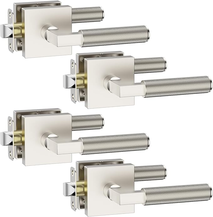 Asidrama 4 Pack Brushed Nickel Passage Door Handles, Door Lever with Door Knobs Indoor for Bedroom or Bathroom, Heavy Duty Door Handles Interior with Locks for Left Right Sided Doors