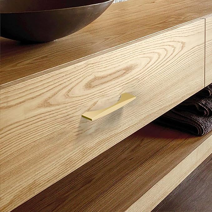 Asidrama 10 Pack 3.75 Inch(96mm) Brushed Gold Kitchen Cabinet Handles, Vintage Retro Cabinet Pulls Kitchen Cabinet Hardware for Cupboard Drawer Pulls