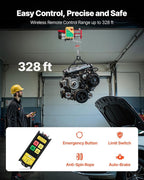 VEVOR Electric Hoist, 1760 lbs 120V Electric Winch with 328 ft Wireless Remote Control, 40 ft Single Cable Lifting Height, Single/Double Slings, Emergency Stop, Lift Hoist for Garage Warehouse Factory