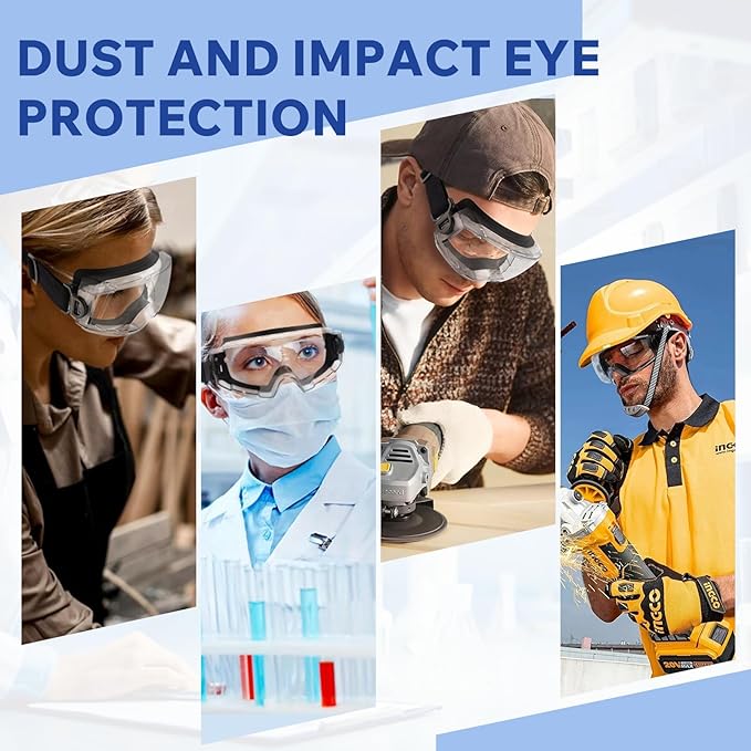 Anti Fog Safety Goggles Over Glasses, ANSI Z87.1 Certified Eye Protection for Chemistry Lab Work & Industrial Use - Wide Vision Clear Lens - Extreme Impact Resistance - Adjustable Strap (2 Pack)