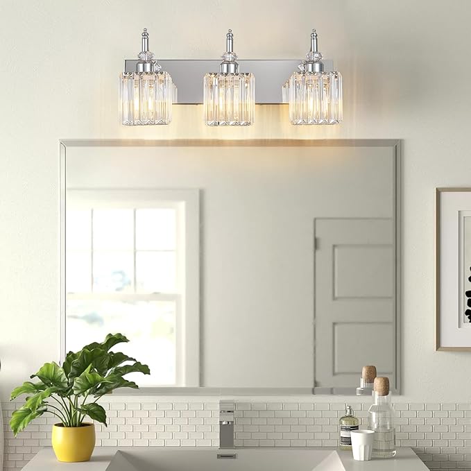 Crystal Vanity Lights Chrome 3 Light Modern Vanity Light for Bathroom