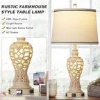 Table Lamps Set of 2, Farmhouse Table Lamps with Nightlight, Rustic Bedside Lamps with Dual USB & AC Outlet, 25.2'' Beige Vintage Nightstand Lamps for Bedroom Living Room, Bulbs Included