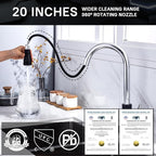 WEWE Kitchen Sink Faucet, Pull Down Kitchen Faucet, Black and Chrome Kitchen Faucet with Sprayer Stainless Steel Single Handle one or Three Hole for Laundry bar Kitchen Sinks