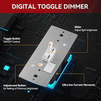 AIDA Toggle Slide Dimmer Switch for Dimmable LED Light/CFL/Incandescent 600 Watt max, Single-Pole or 3-Way, Rocker On/Off Wall Switch with Dimmer Slider, Wall Plate NOT Included, UL, White, 2 Pack