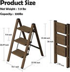 Taranta 3 Step Ladder,Aluminum Lightweight Folding 3 Step Stool with Anti-Slip Wide Pedal,330lbs Capacity Step Ladder for Household,Kitchen,Office - Walnut