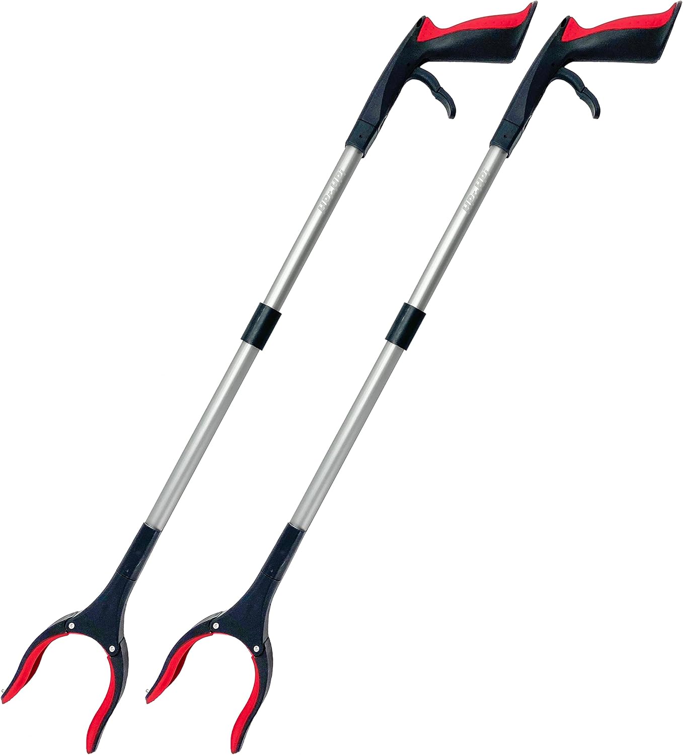 2-Pack Reacher Grabber Tool, Foldable Trash Picker Grabber, Trash Gripper, Garden Nabber, Litter Picker, Extended Grabber（Red/Red)