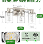 DORESshop 3-Light Brushed Nickel Bathroom Light Fixtures, Crystal LED Bathroom Lights Dimmable Light with Clear Glass Shade,Vanity Lights for Living Room 5CCT