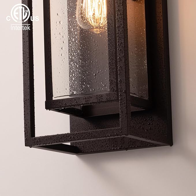 mirrea 18" Classic Outdoor Wall Sconce 1 Light in Rectangular Metal Frame and Clear Glass Shade Waterproof Porch Light Patio Light Pack of 2 (Oil Rubbed Bronze)